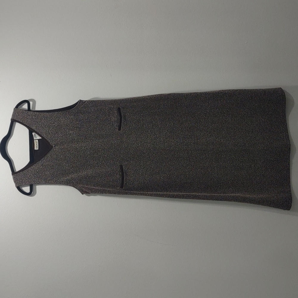 Vintage White Stag Brown & White Herringbone Sleeveless Maxi Dress Size M